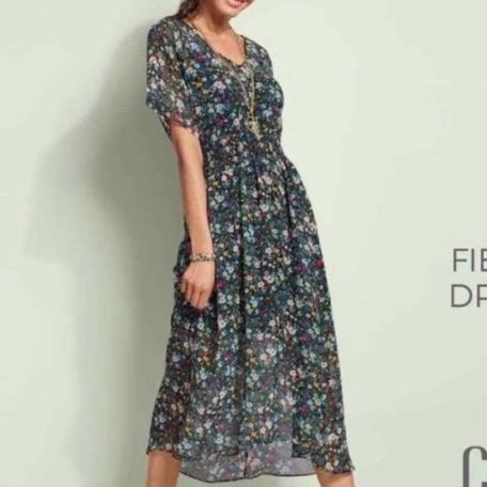 CAbi M Fiesta Dress Floral Midi Length